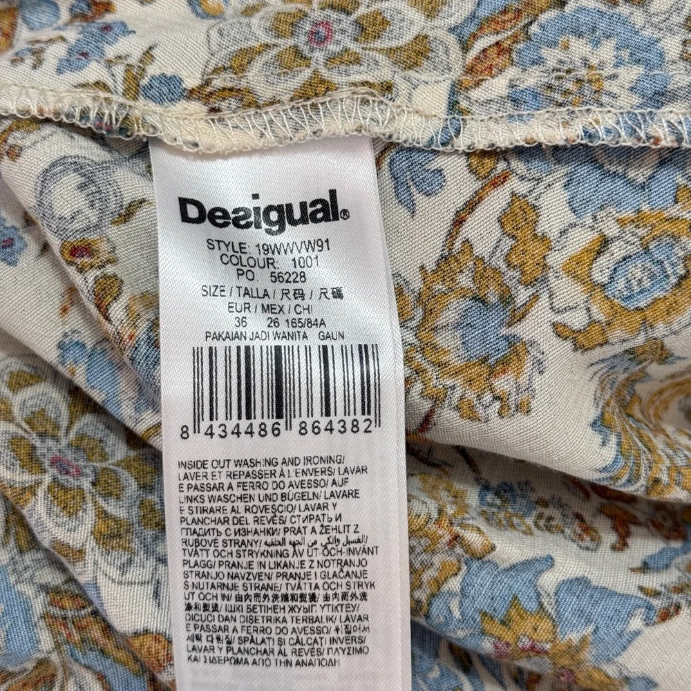 Desigual Blue and Cream Floral Smocked Waist Boho Dress Size S - Picture 10 of 11